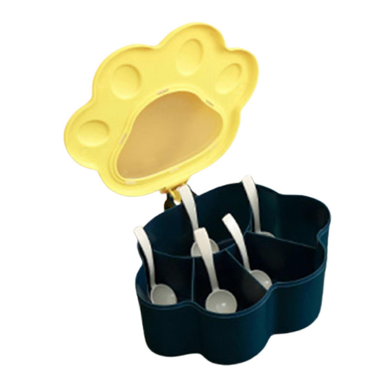 1 Set Seasoning Box Large Capacity Classify Storing Plastic Cat Paw Shape 5 Grids Condiment Dispenser Kitchen Gadget