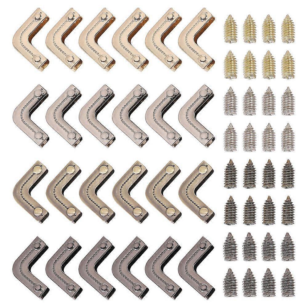 24Pcs 4 Styles Zinc Alloy Purse Decorative Edge Hardware Bag Corner Protector with Iron Screws L-shaped Mixed Color 2.4~3.x2.4x0.7~0.75cm Hole:2.3~2.4