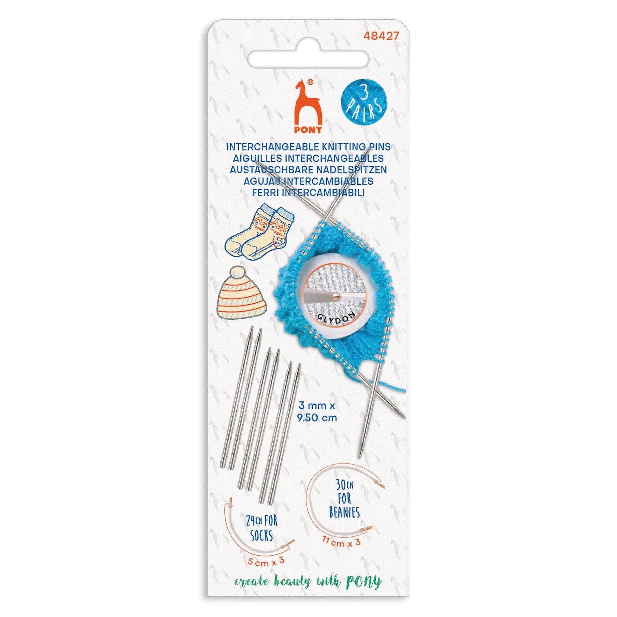 Pony Knitting Pins Circular Interchangeable 3-pairs Set 9.50cm X 3.00mm