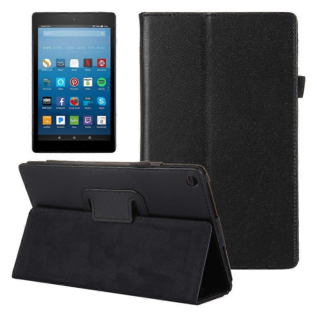 For Amazon Kindle Fire HD8 Litchi Texture Horizontal Flip Leather Case with Holder