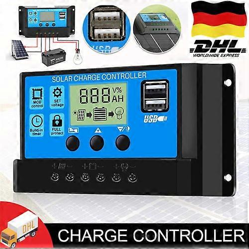 Solar Laderegler 30A - 100A PWM Solar Panel Controller Regulator 12V/24V Mit USB;Solar Laderegler 30A 10A 20A PWM Solar Photovoltaik Laderegler Daul U