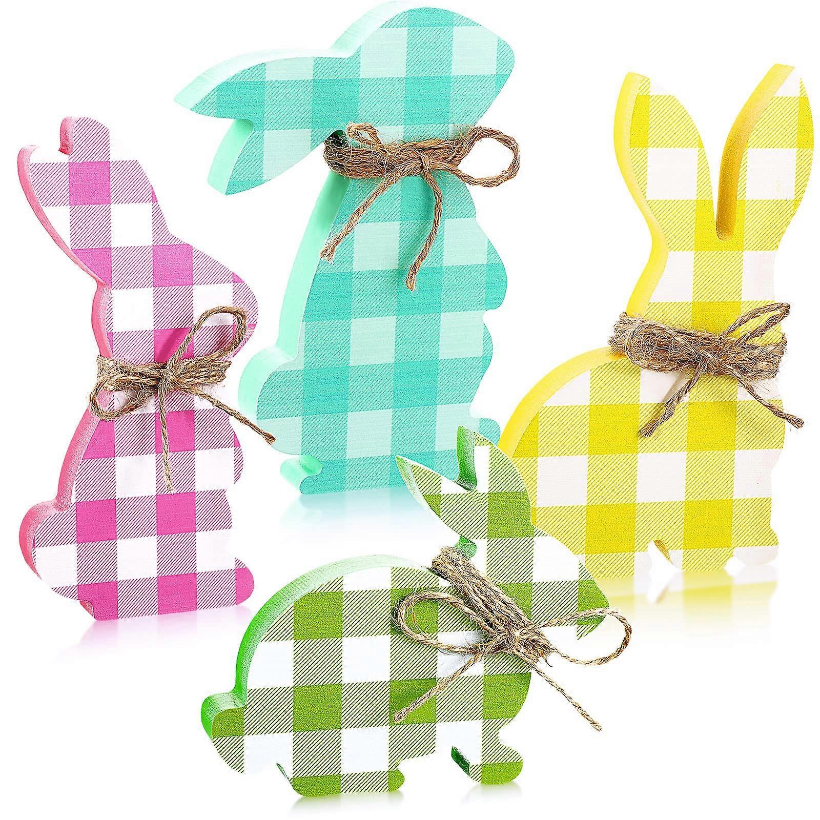 4 Pcs Wooden Easter Bunny Table Signs with Rope, Rustic Farmhouse Decor for Spring and Holiday Celebrations