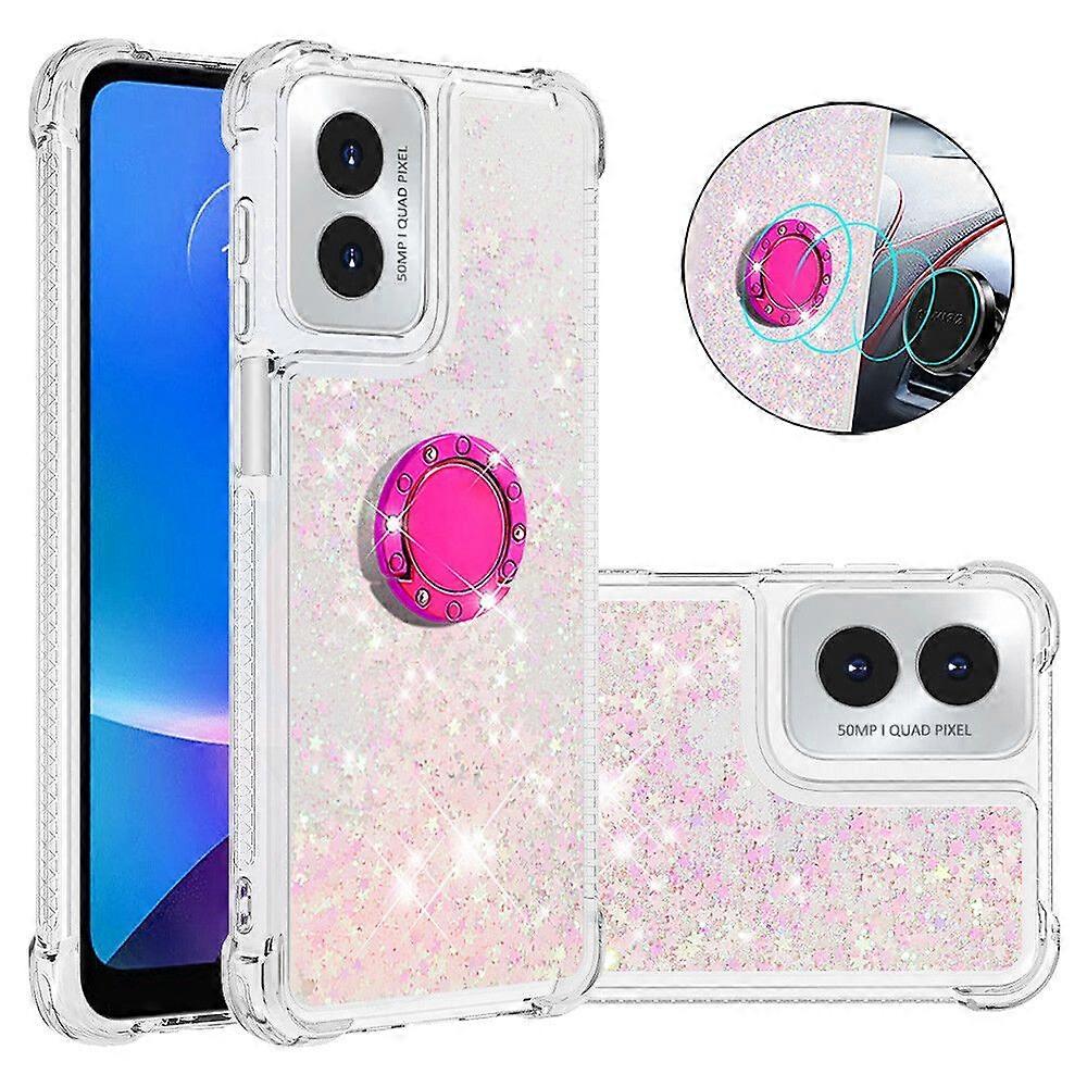 Case for Motorola Moto G Play 4G 2024 Bling Flowing Liquid Floating Sparkle Glitter Bumper with Rotation Ring Kickstand Compatible with Motorola Moto