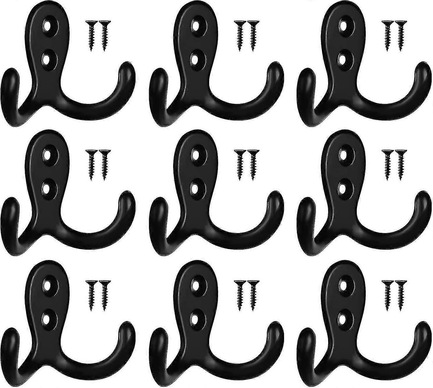 10 Pcs Double Prong Door Robe Hooks, Wall Mounted Coat Hook