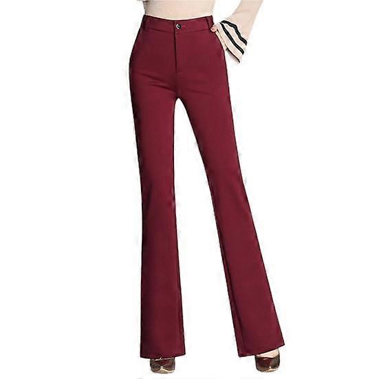 Women Long Pants High Waist Solid Color Straight Leg Flared Design Trousers Button Zipper Fly Pockets Suit Pants Workwear