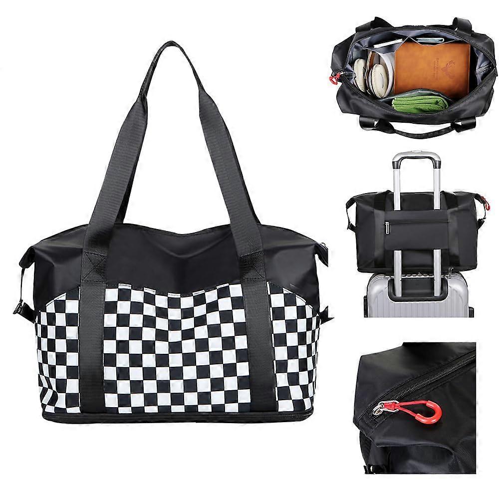 Black and White Check Multi-Functional Travel Bag for Men, Stylish Briefcase, Durable Material, Versatile Design