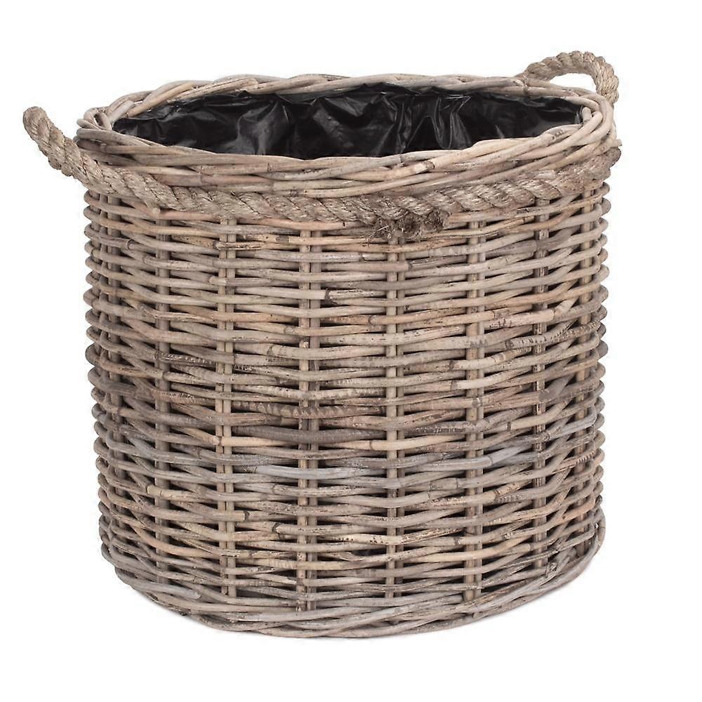 Rope Handled Rattan Round Planter With Plastic Lining