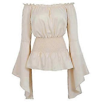 Womens Renaissance Victorian Peasant Ruffle Smocked Waist Boho Pirate Shirt Blouse Cosplay Costume(A-BG-S