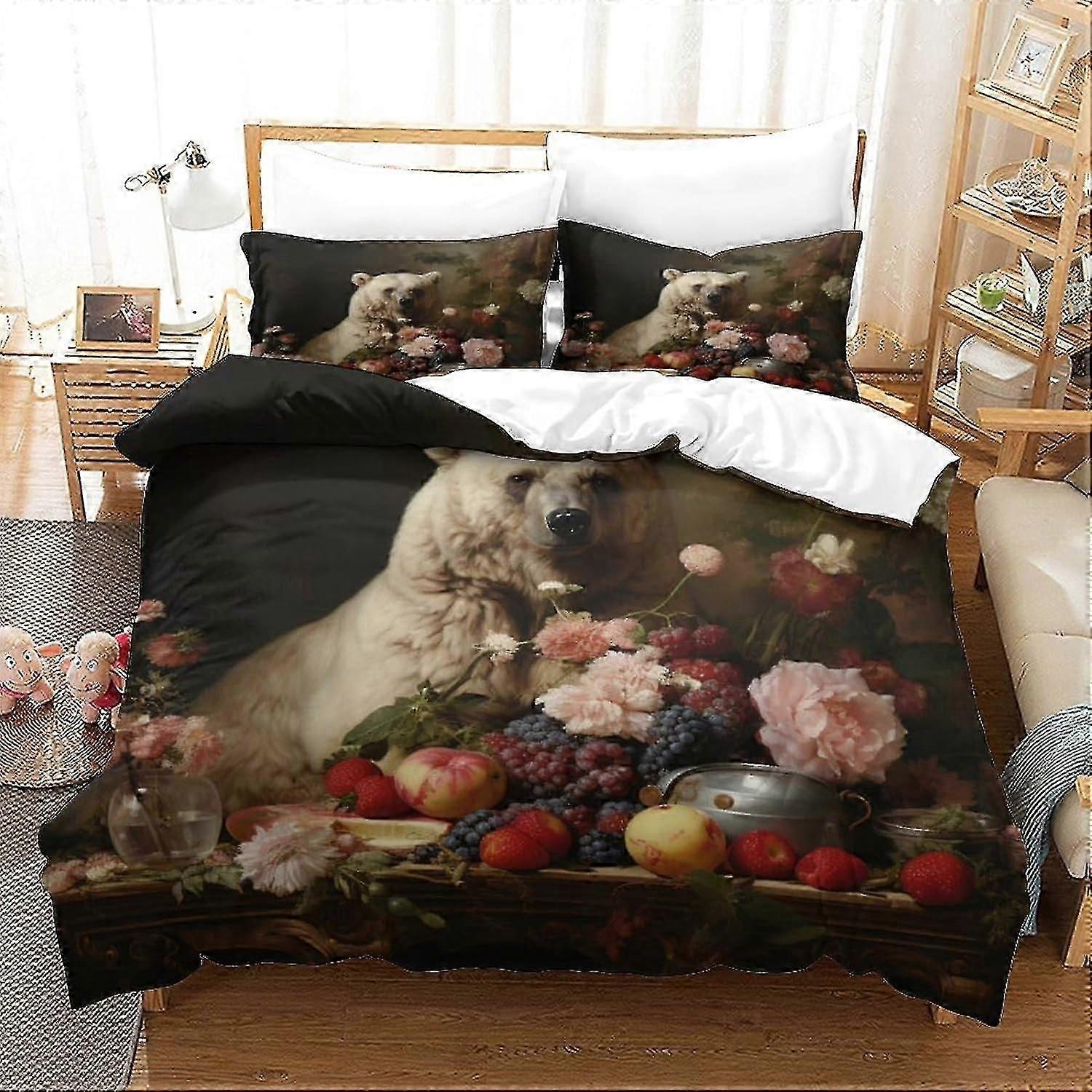 o4240 Lençóis de Cama Flor e Panda Conjunto de Capa de Edredom Conjunto de Cama de Microfibra Macia Anime Conjunto de Capa de Colcha com Fecho de Zíper e Fronhas para K