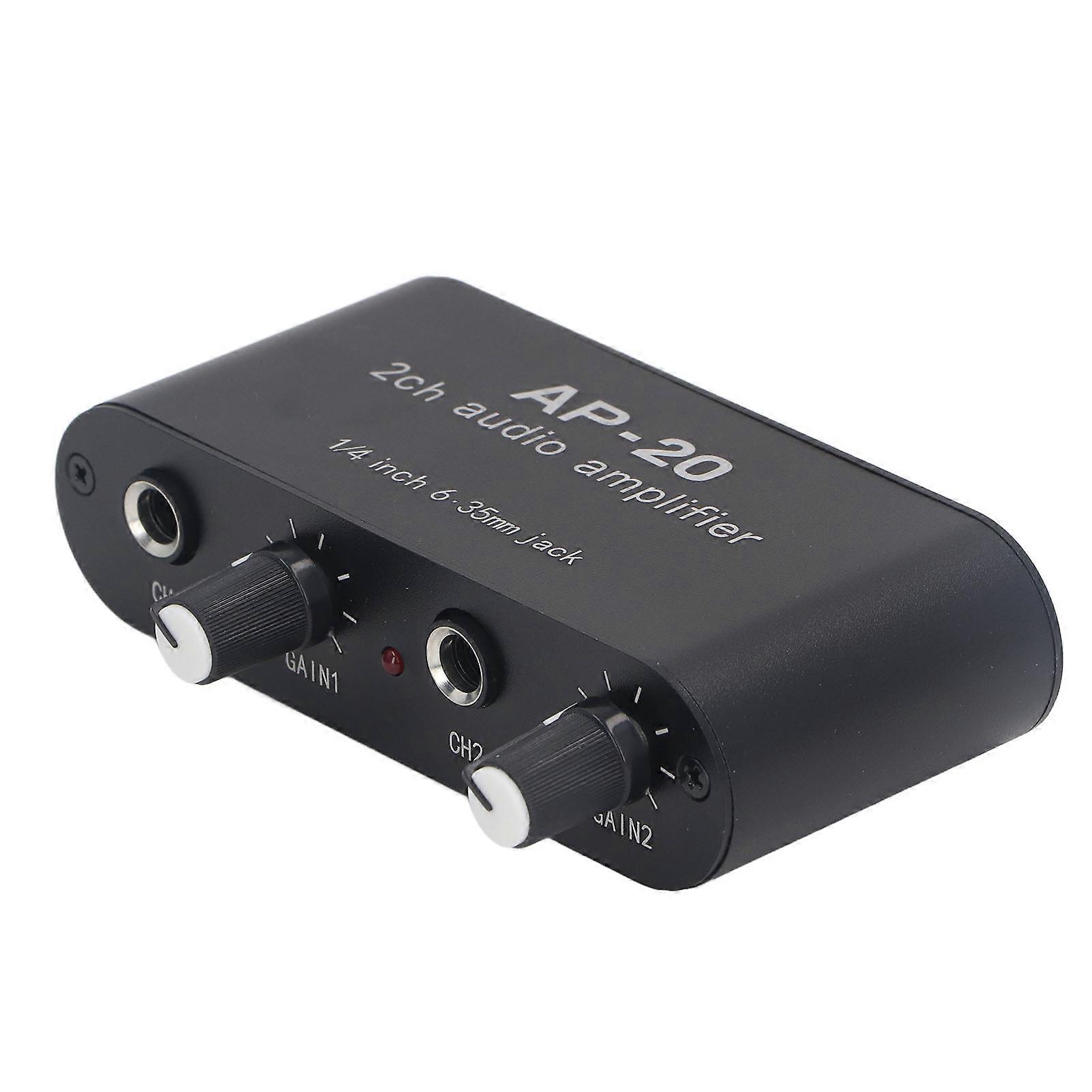 2CH Sound Amp Preamp: 1/4in 6.5mm Balanced Input, 0‑20db Gain Independent Adjustment