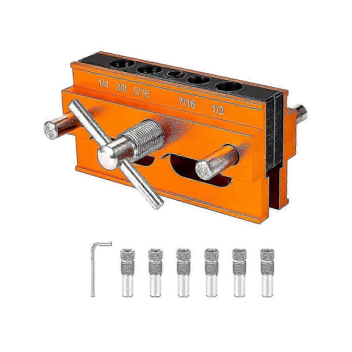Self Centering Doweling Jig, For Straight Holes, Adjustable Width Woodworking Locator Set With 6 Dr