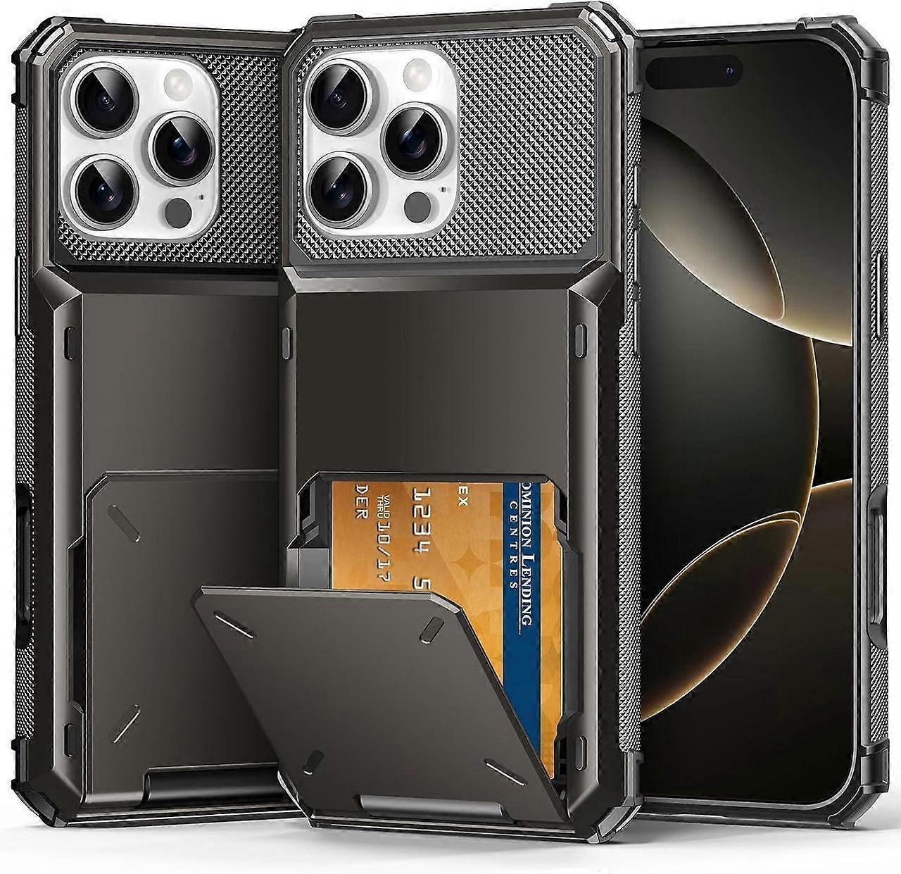 Compatible with iPhone 16 Pro Case with Card Holder [Store 5 Cards] Heavy Duty Dual Layer Shockproof Wallet Case with Hidden Card Slot Large Storage C