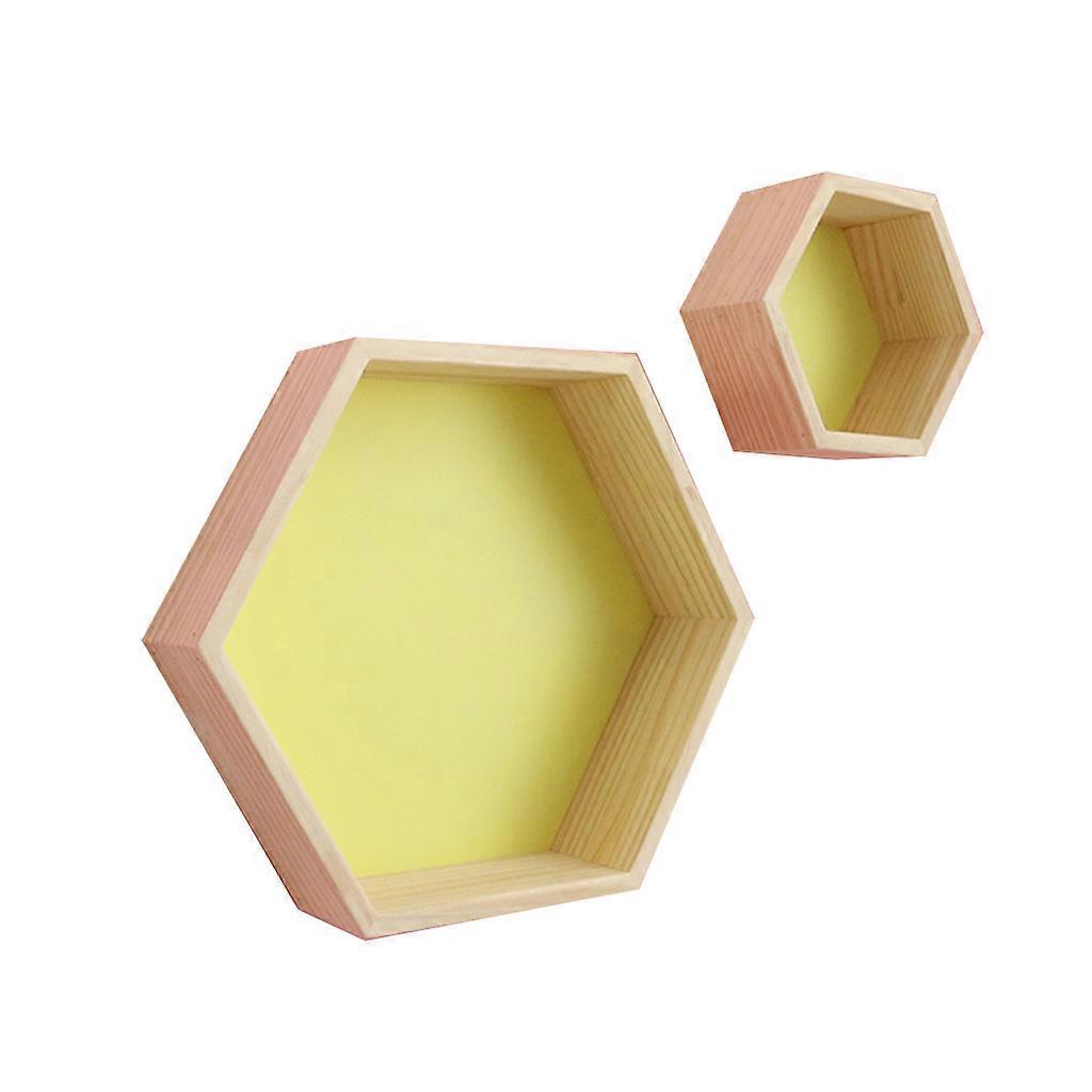 2 Pcs 1 Set for Creative Hexagon Shelf 4 Colors to Choose Store Toys Keys Magazines Tiny Sundry Make Room Clean Save Spa  Yellow