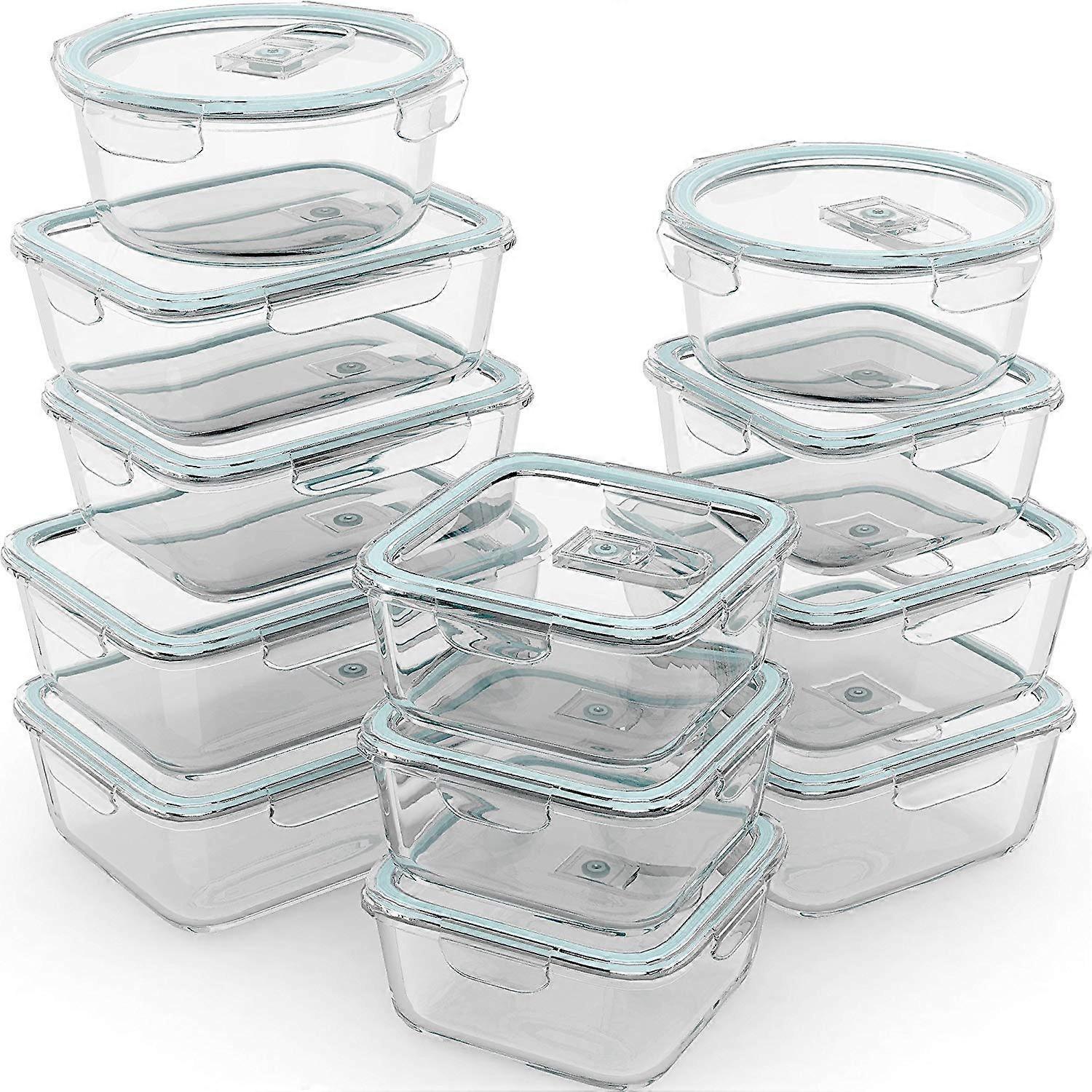 24 Pc Airtight Glass Food Storage Containers for Meal Prep Freezer to Oven Safe