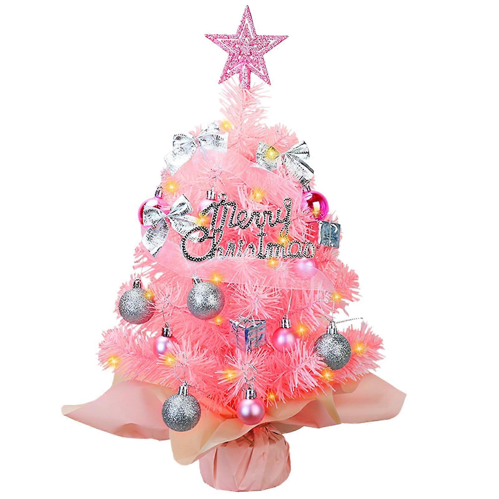 Small Mini Pink Table top Christmas Tree 50 with LED Lghts 24 Inch /2FT
