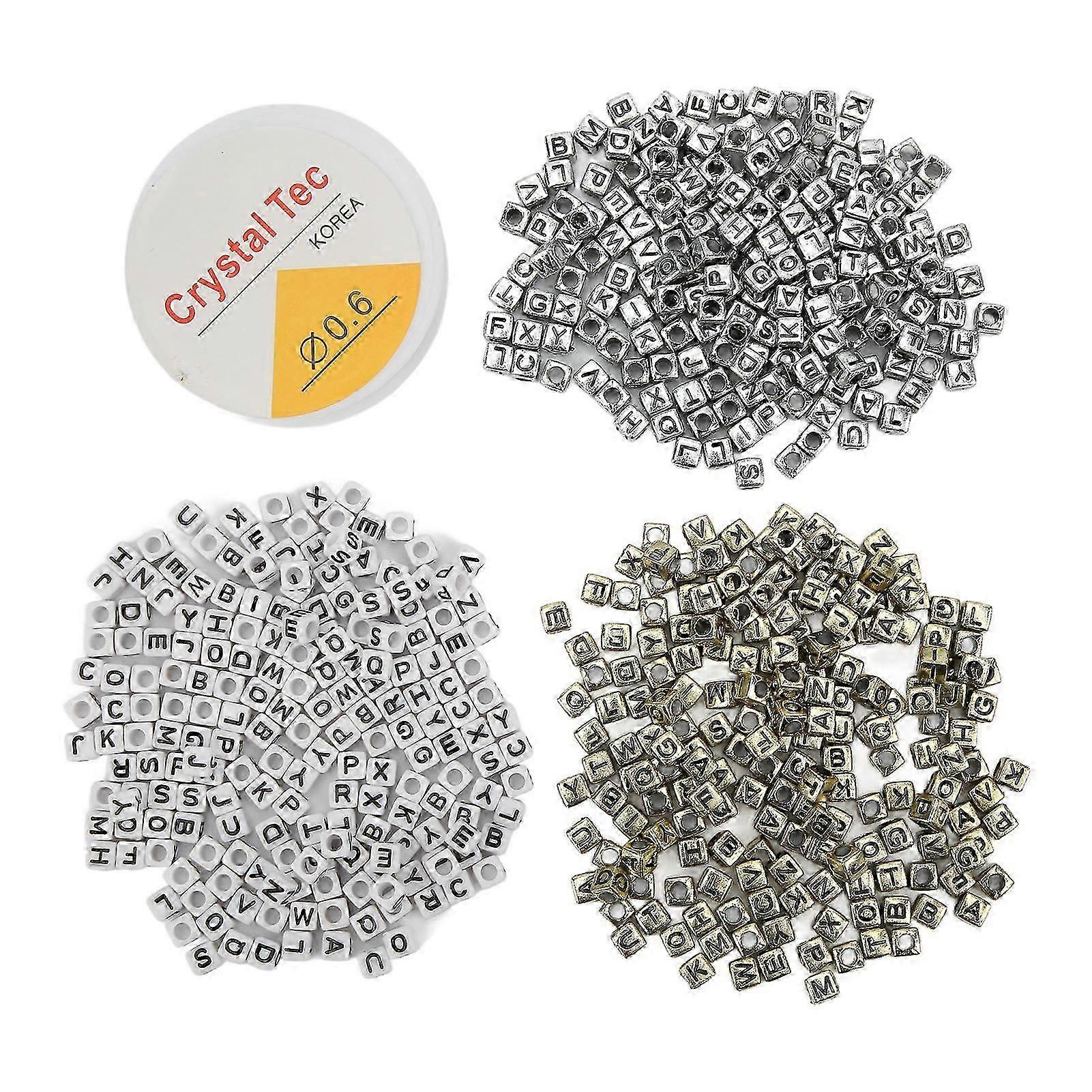 600Pcs Letter Beads With Fish Wire Hand Eye Coordination Stimulate Imagination White Gold Silver Color Alphabet Beads