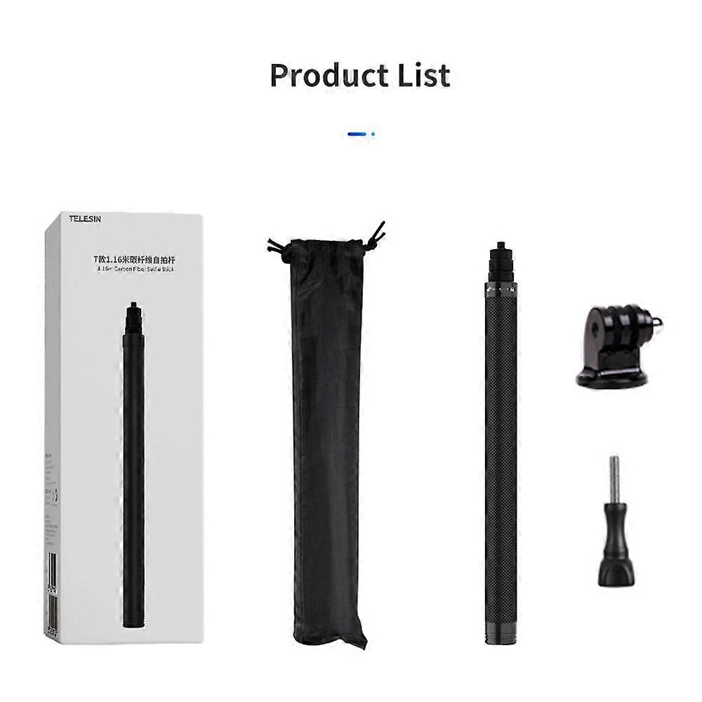 TELESIN 116cm Carbon Fiber Monopod Selfie Stick Extendable With 1/4 Screw For GoPro Hero 10 9 8 7 6 Insta360 Osmo Action Camera