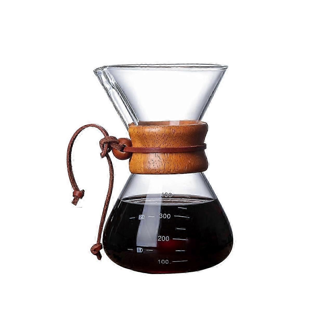 400ML Classic Glass Coffee Pot Wooden Handle Heat Resistant Pour over Coffee Maker Manual Coffeemak