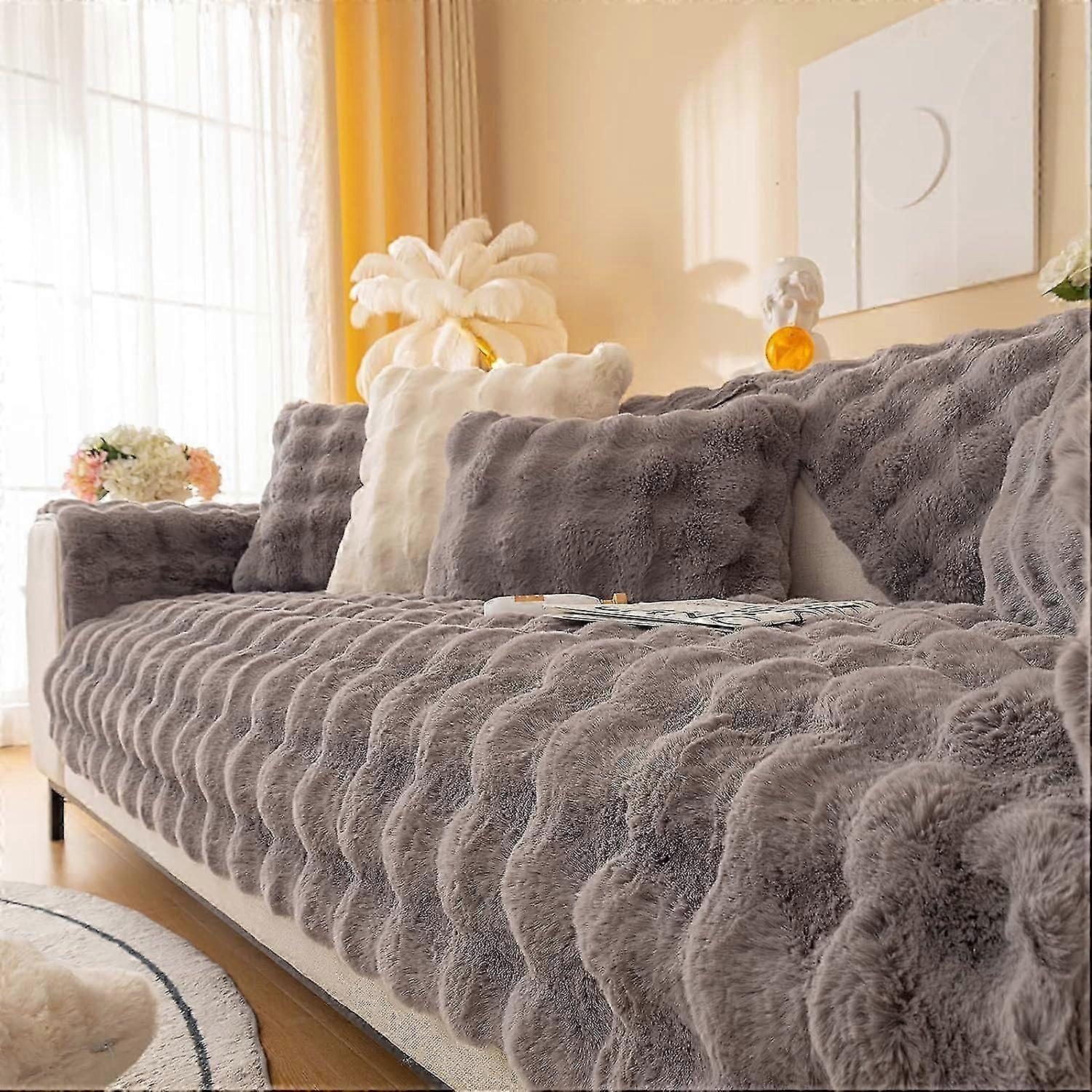 Thick Rabbit Plush Sofa Covers 1 2 3 Seater, Non-Slip Sofa Slipcovers, Funny Fuzzy Sofa Cover, Warm Velvet Sofa Cushion Covers(70x180cm)
