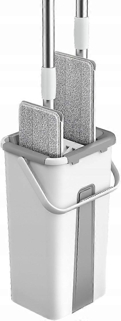 Flat Mop With Floor Squeezer + Two-chamber Bucket + 2 Absorbent Inserts