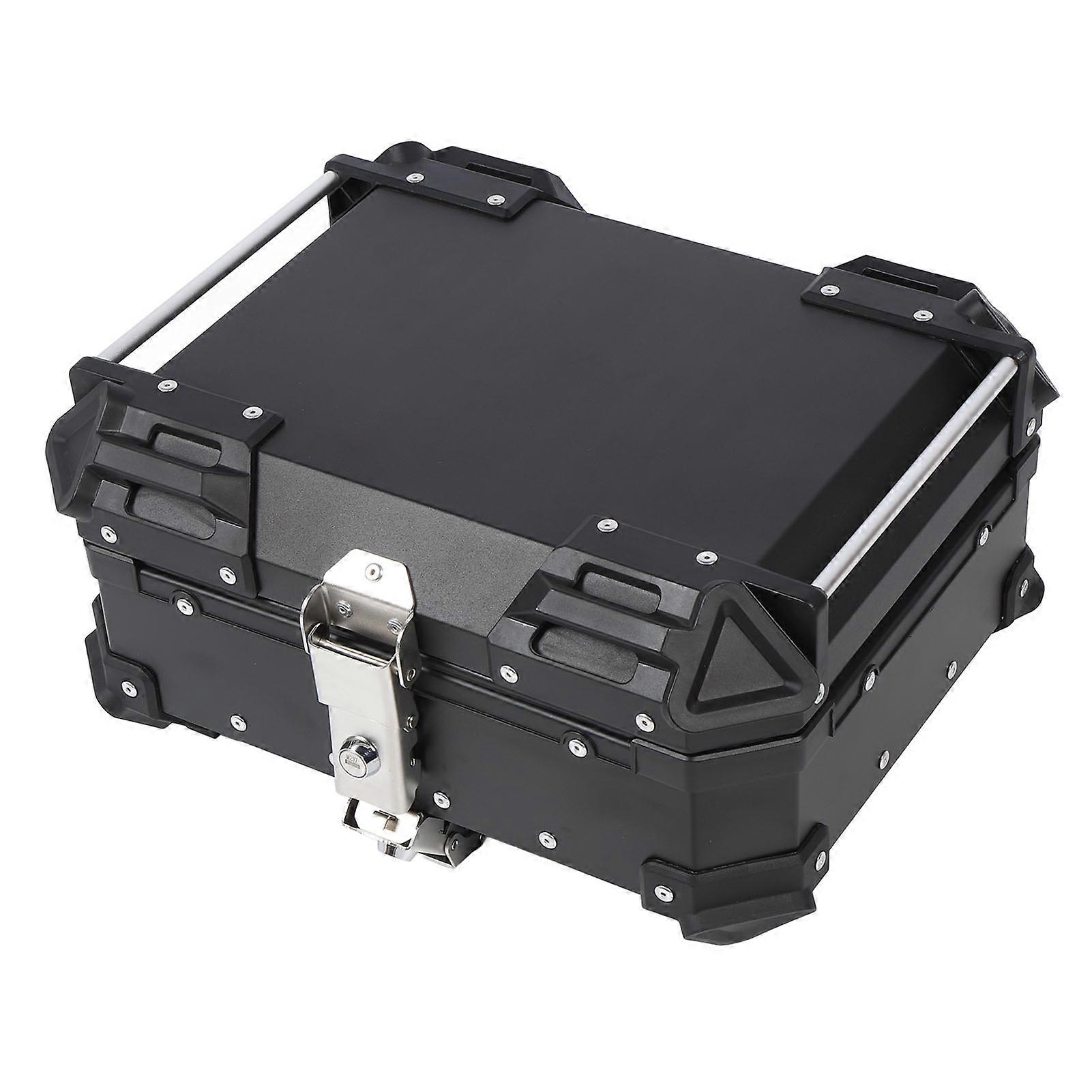 25L Motorcycle Top Box Aluminum Alloy Quick Release Water Resistant with Safety Lock Universal Rear Top Case for Helmet Luggage Black 