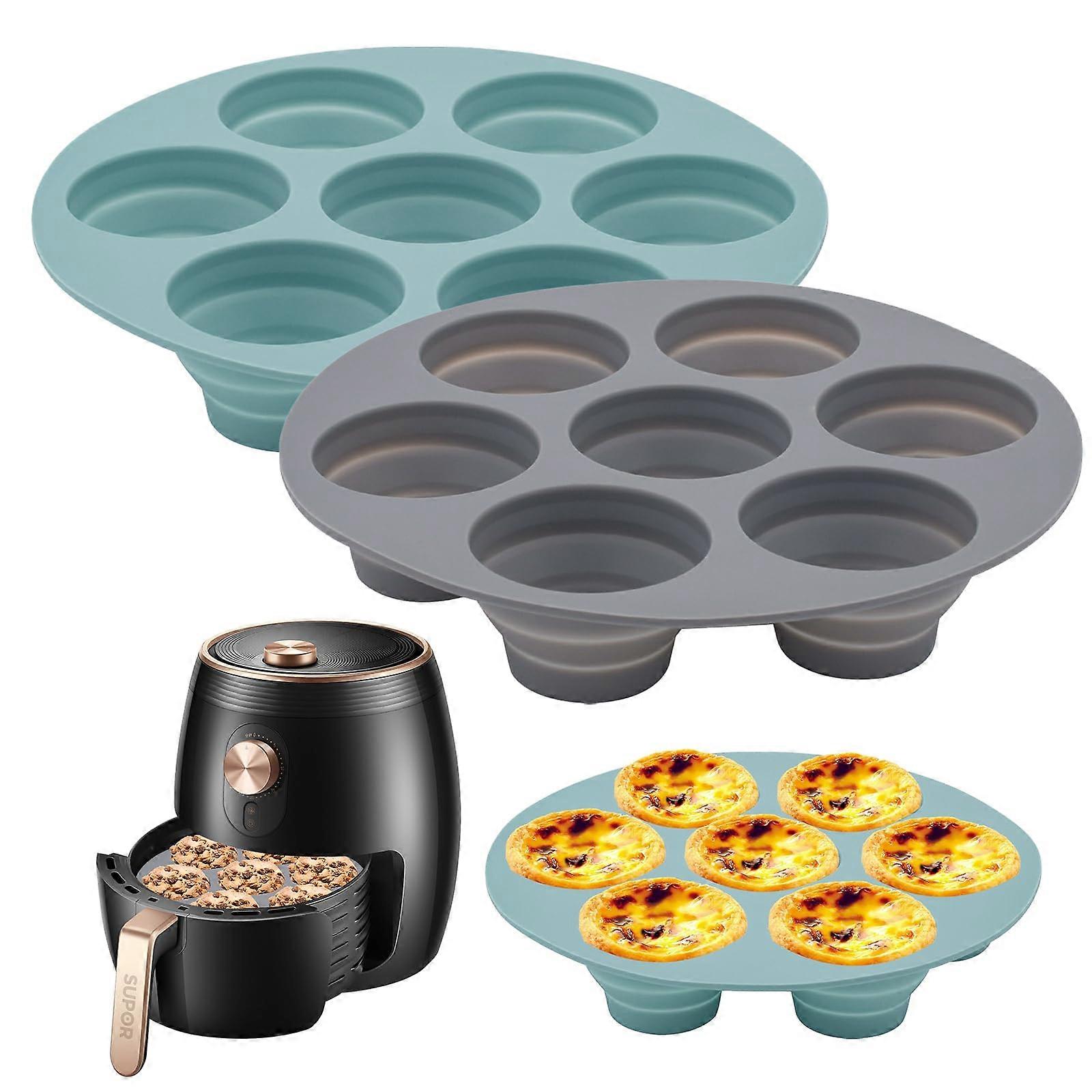 Silicone Muffin Moulds, Mini Collapsible Non-Stick Baking Tray, Pack of 2 for 14 Muffins, Flexible Silicone Bakeware