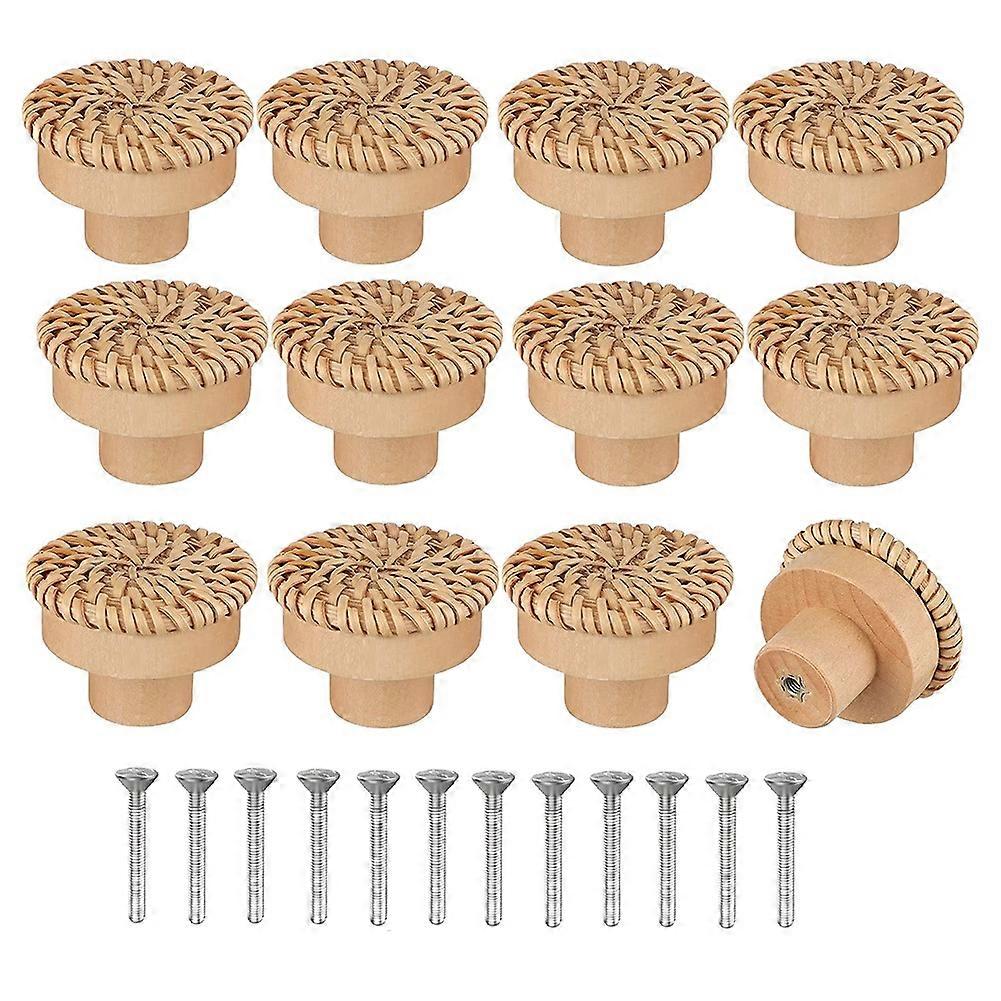 Boho Rattan Dresser Knobs Round Screws for Boho Furniture Knobs 12Pcs