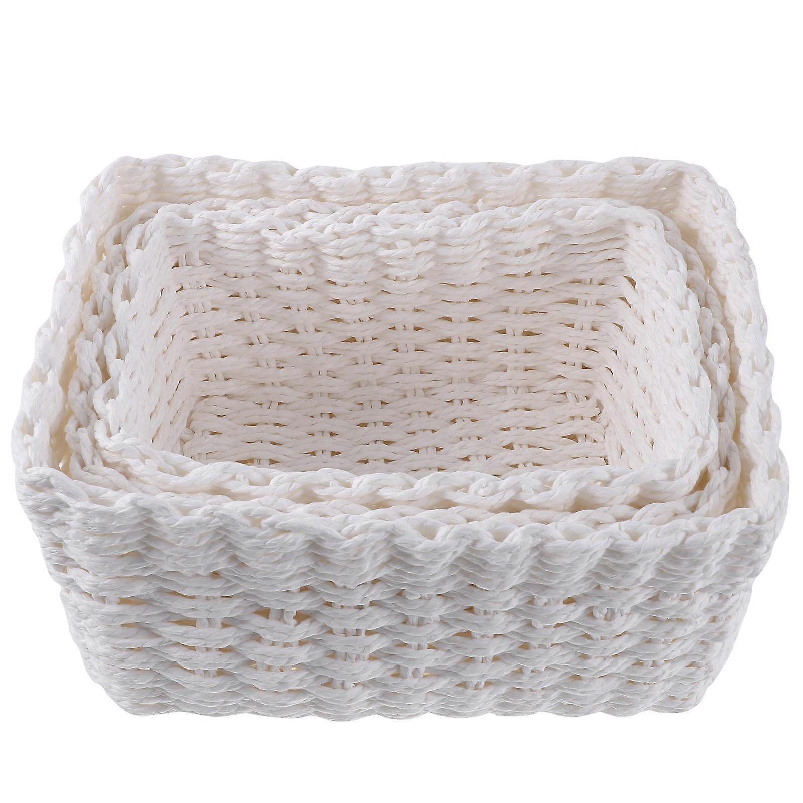 Woven Paper Rope Storage Basket Set Multi Functional Desktop & Shelf Organizer for Clothes, Cosmetics & Stylish Home Decor White