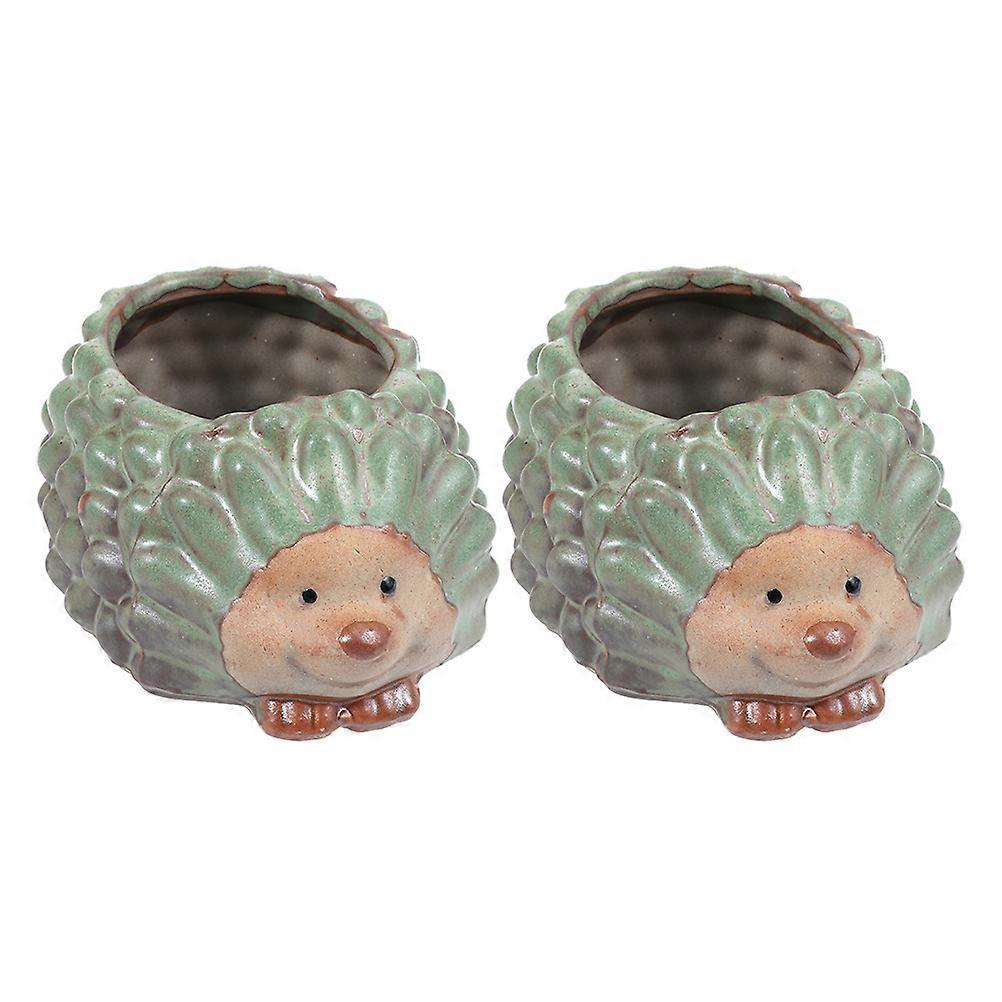 Creative Flowerpot Hedgehog Shaped Green 8X11CM Delicate Design Succulent Plant Container 2Pcs