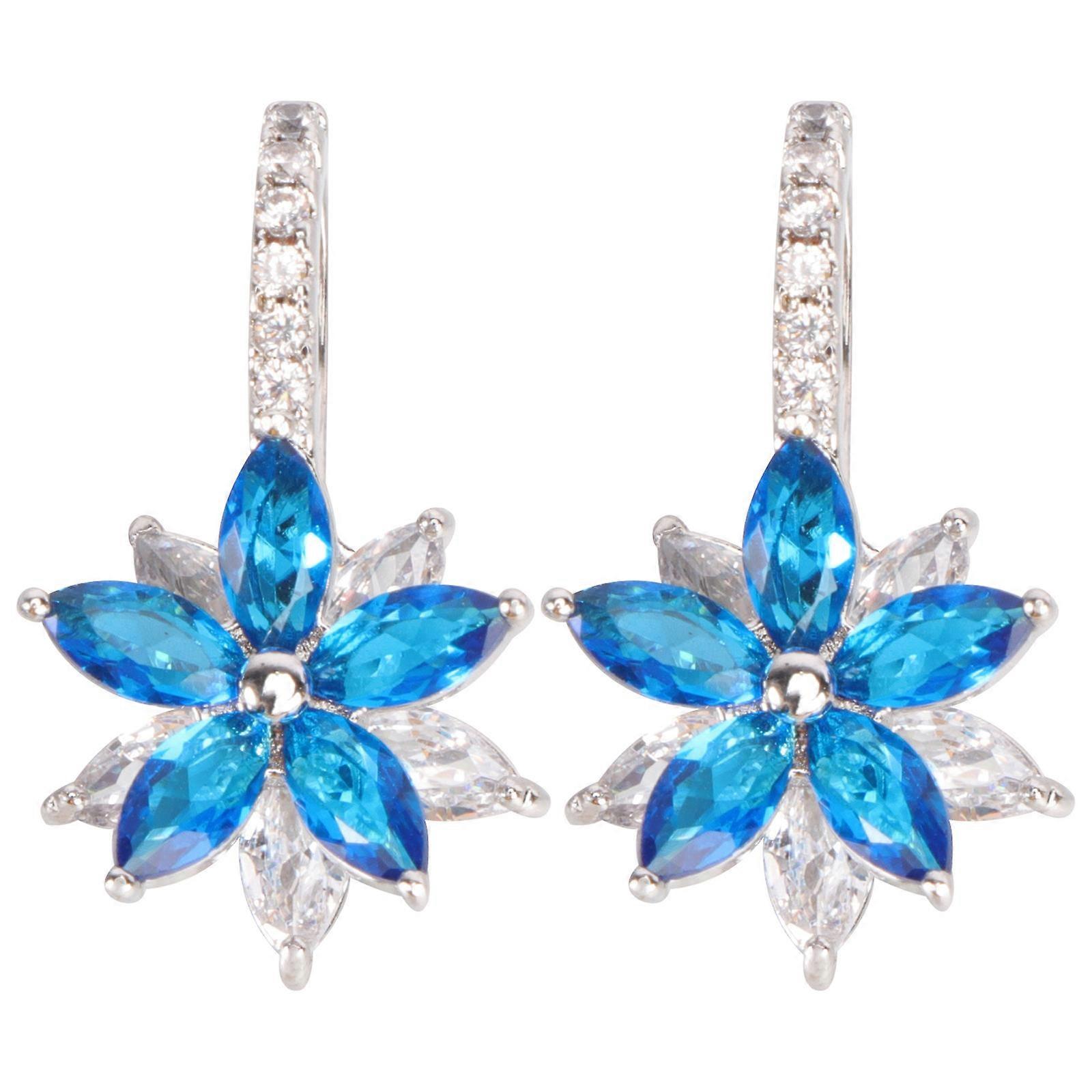 Sparkling Flower Earrings for Women – Elegant Zircon Clip On Ear Drops for Parties, Birthdays, and Special Occasions – Stylish Blue Accessory for Any