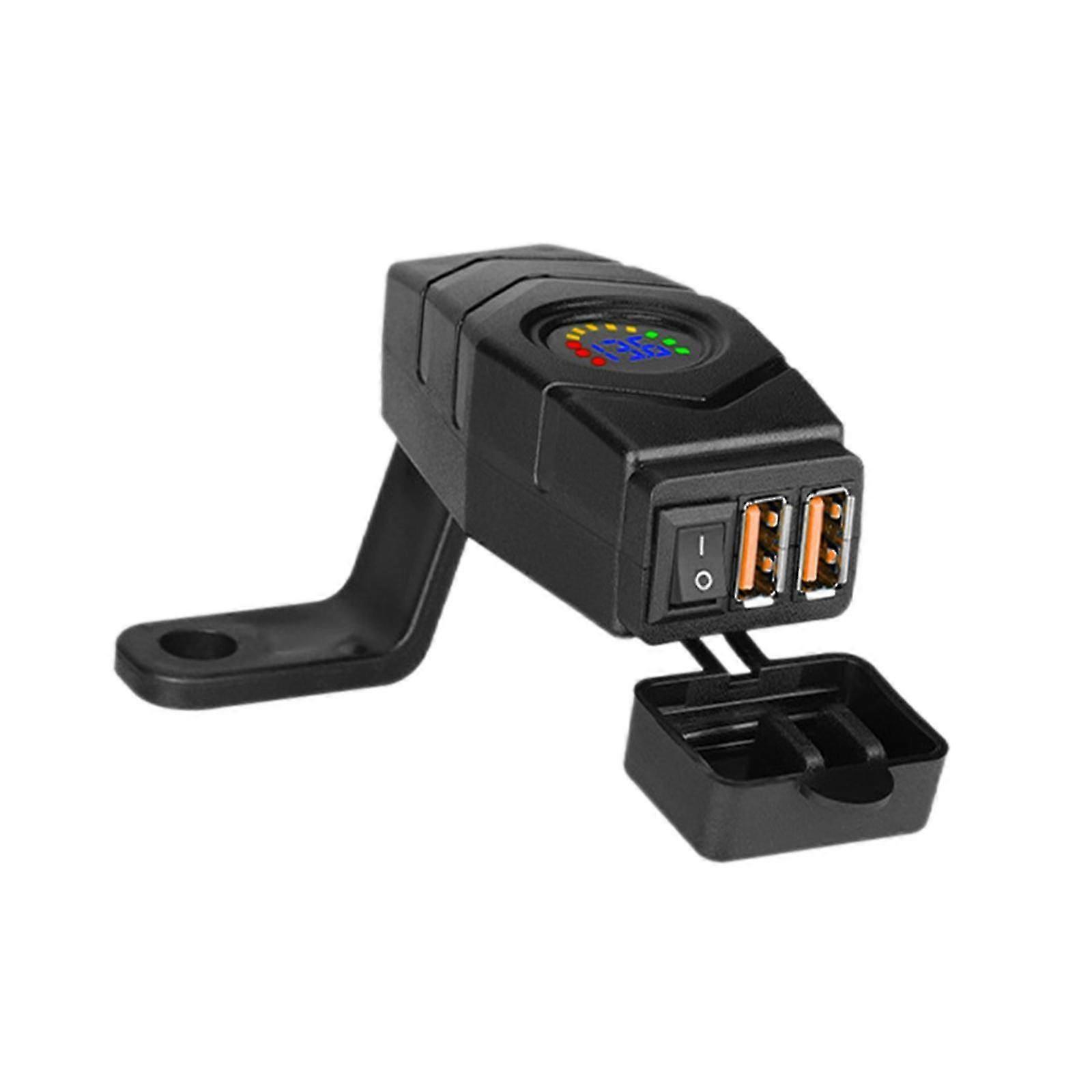 Motorcycle Phone Charger 12V 24V with LED Voltmeter Button Switch Waterproof red light