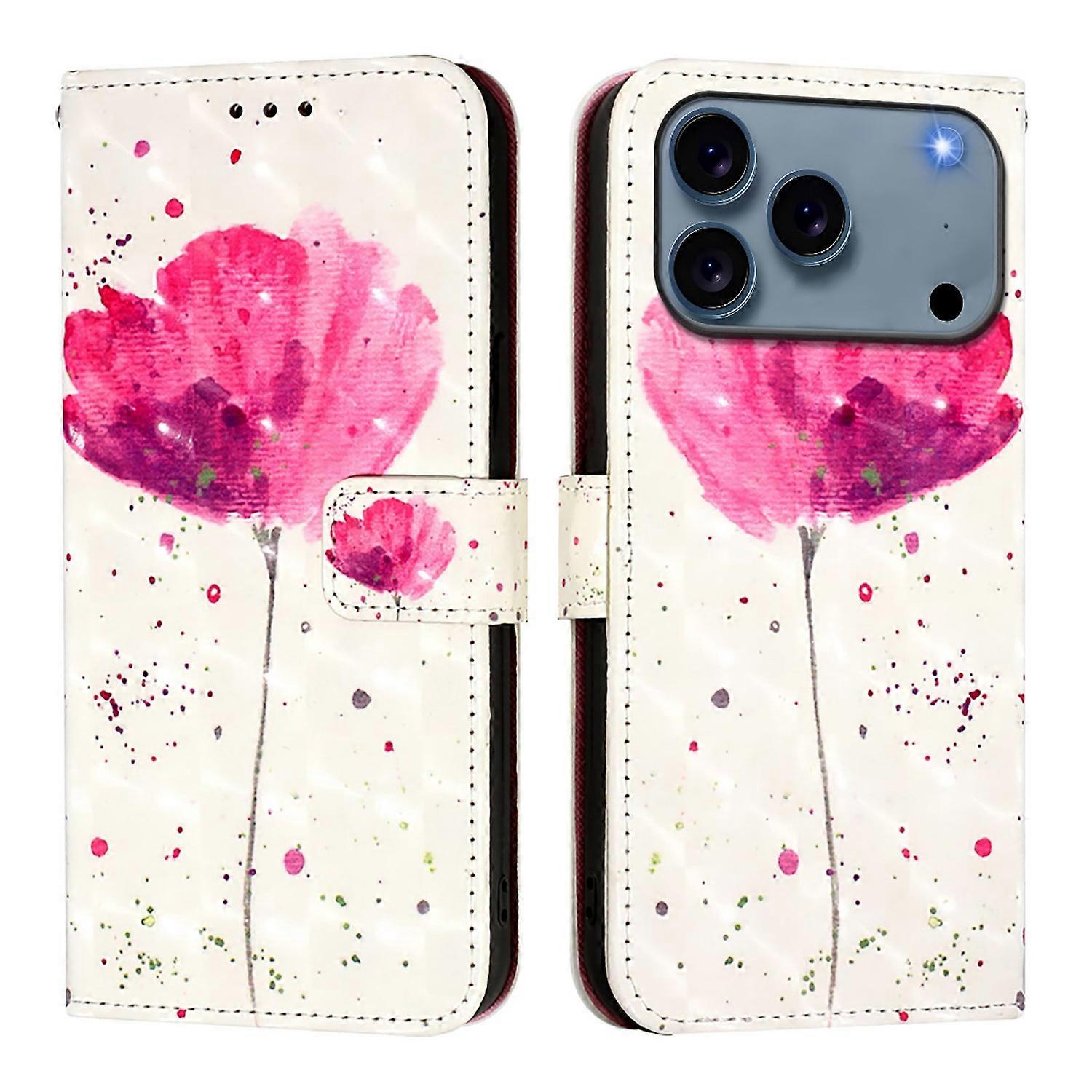 For iPhone 17 Pro Max Leather Case Pattern Printing Wallet Stand Mobile Cover with Strap