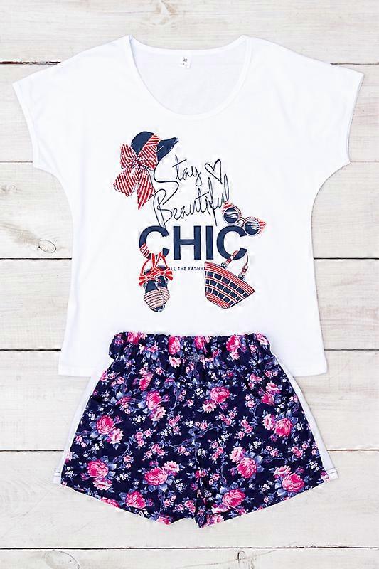 Dame pyjamassæt (T-shirt + shorts) – Blød strik og muntert print, sommer, HC 8072-002-33