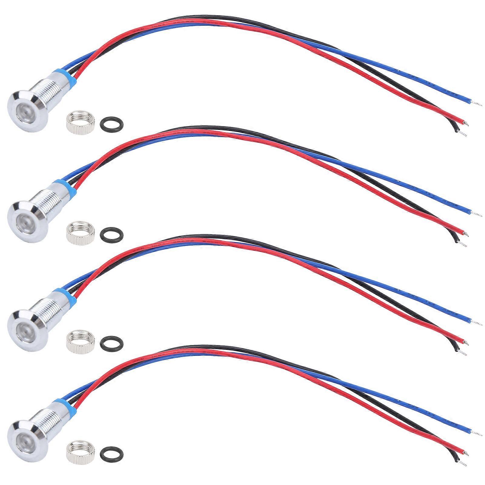 Lot de 4 LED rondes pré-câblées, étanches, bicolores, anode commune, 8 mm, 36 V (rouge et bleu)