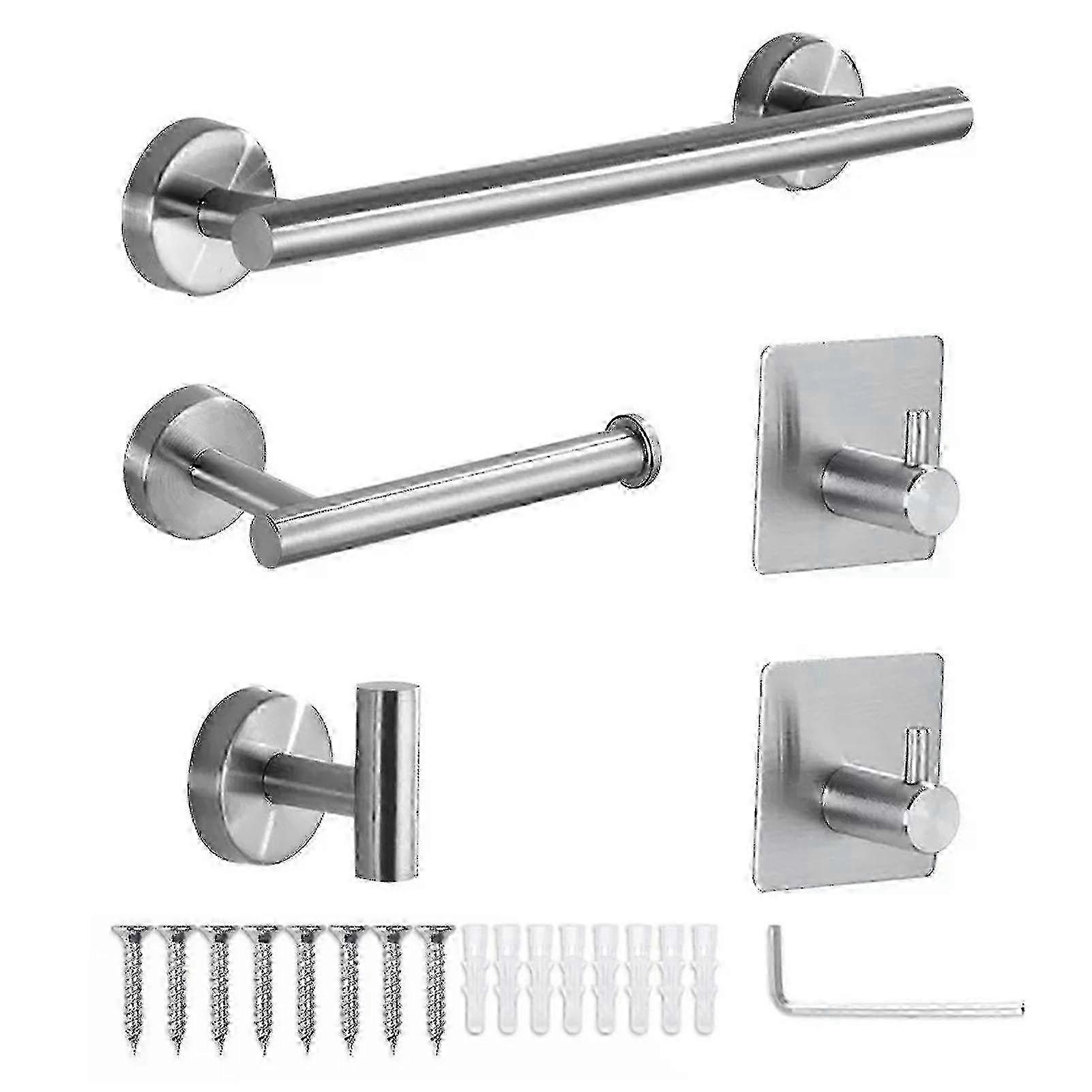 Bathroom Hardware Accessories Set - Towel Rack, Paper Holder, Hook - Silver Finish
