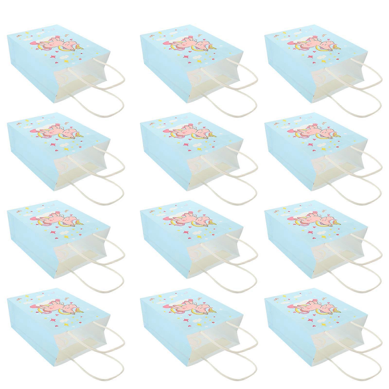 Paper Bag With Handles Party Favor present Storage Packaging Blue 21X15X8CM Rectangular 12Pcs