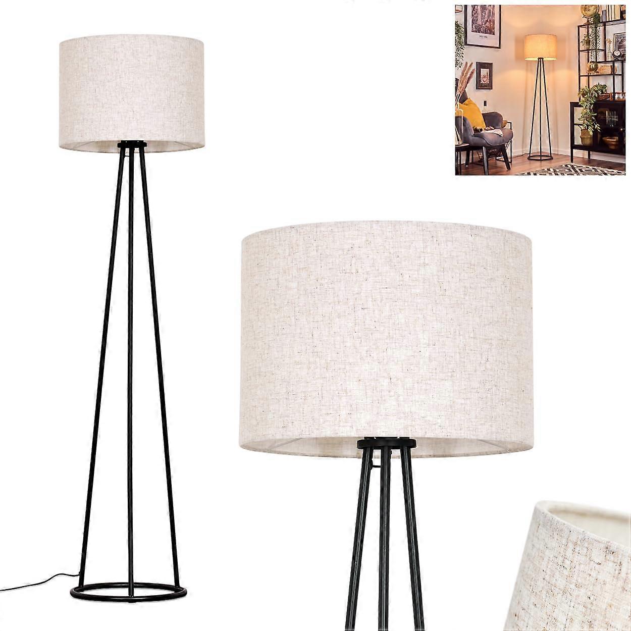 Bassagoda Floor Lamp Metal/Fabric Black/Beige Round Shade 40cm Foot Switch 152cm E27 Not Included
