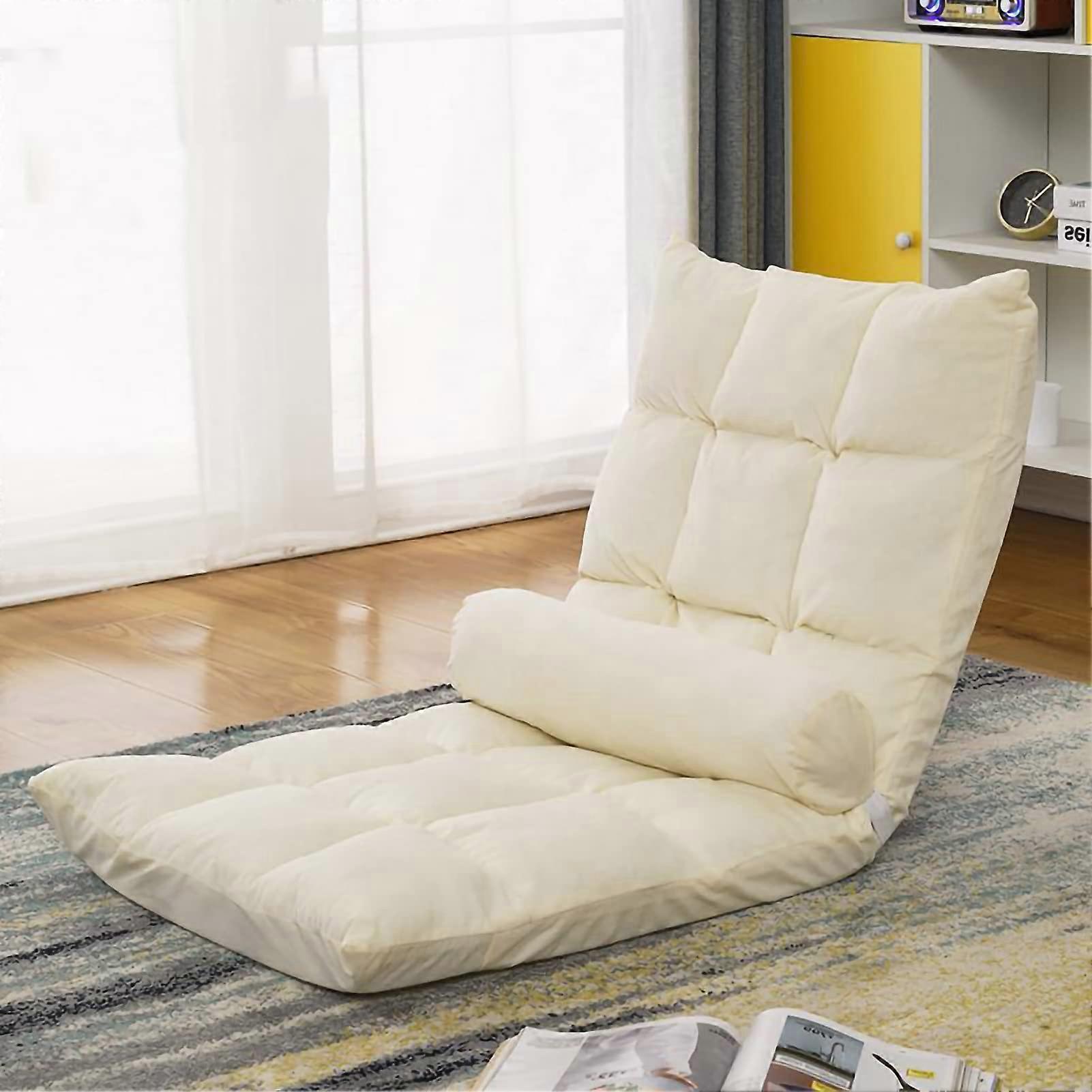 Floor Chair with Adjustable Backrest, Beige Tatami Folding Sofa for Bedroom, Balcony, Small Spaces, Comfortable Chair Cushion