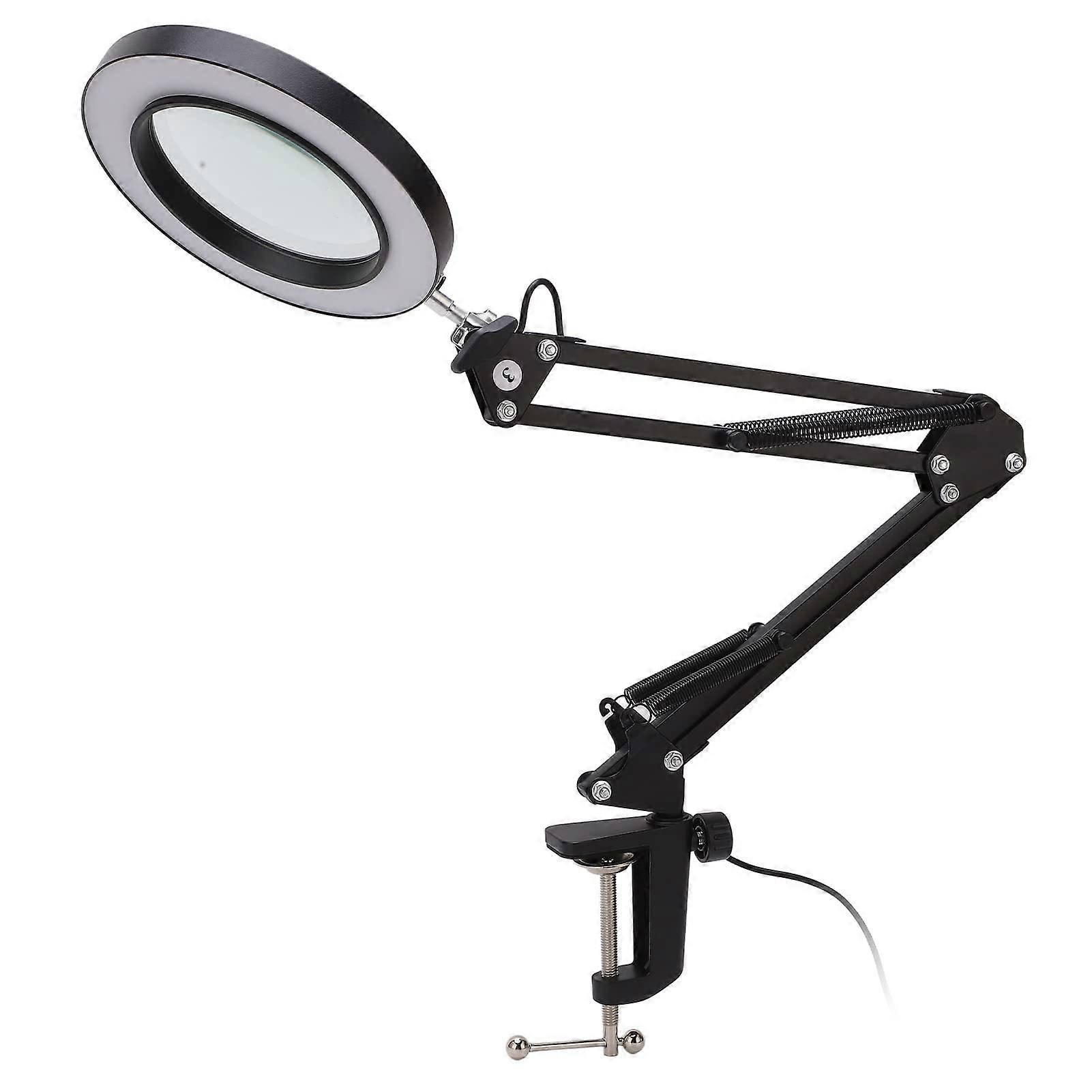 LED Clamp Light with 5x Magnifying Glass, Continuous Dimming, 3 Colors, 360° Adjustable