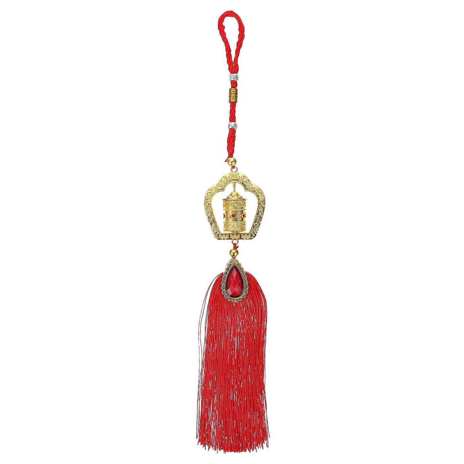 Car Hanging Prayer Wheel Pendant Alloy Buddhist Decor for Vehicle Interior, Rearview Mirror Ornament Religious Souvenir for Relaxation, Strength