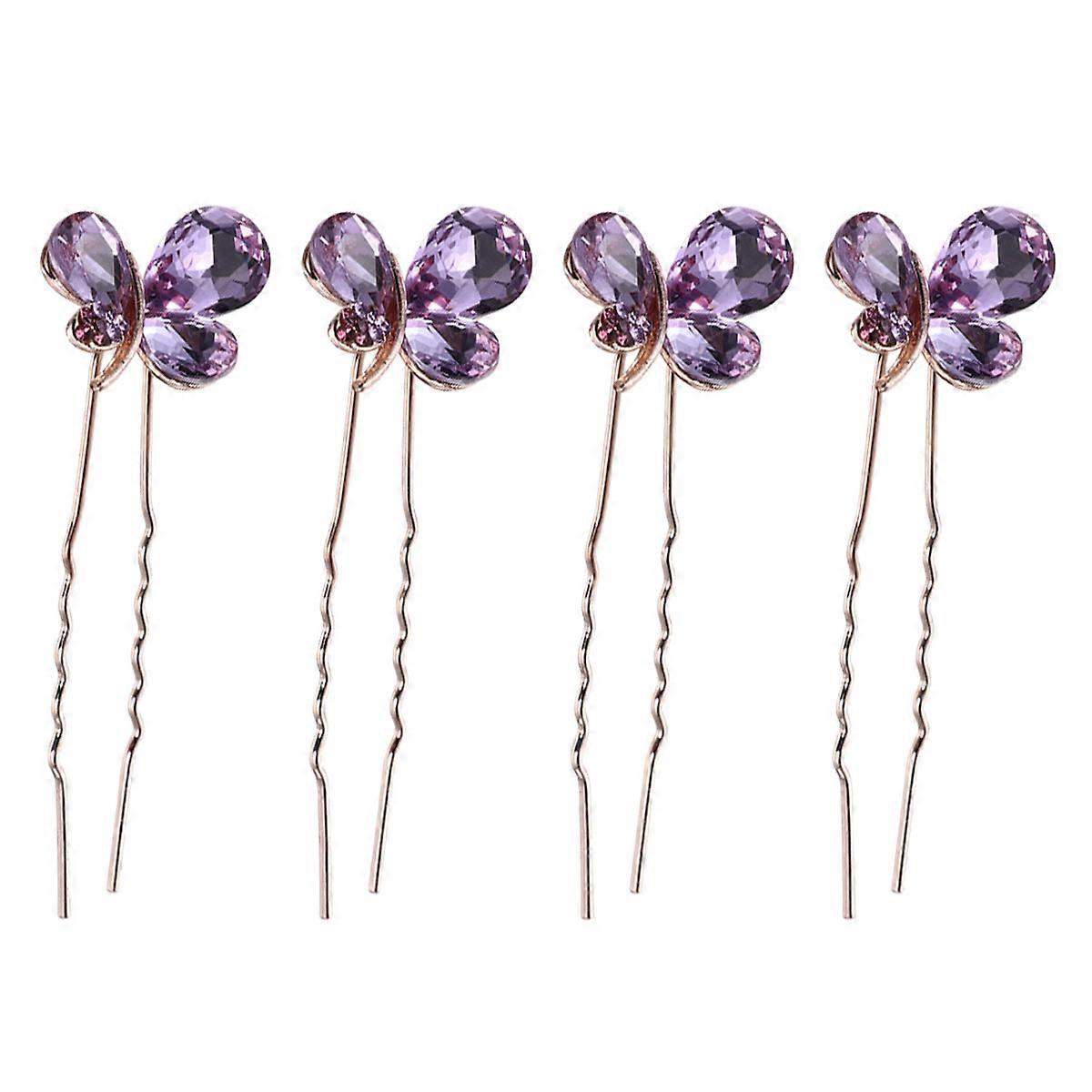U Forme Cheveux Fourchettes Femmes S Chignon Accessoires Violet Strass Coiffure 7x2 2cm Cristal Cheveux Bâton 4Pcs