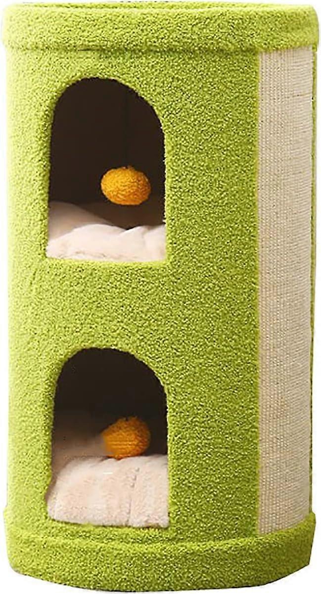 Twolayer cat tree with cashmere fabric and sisal scratching surface, tree stump cat tower