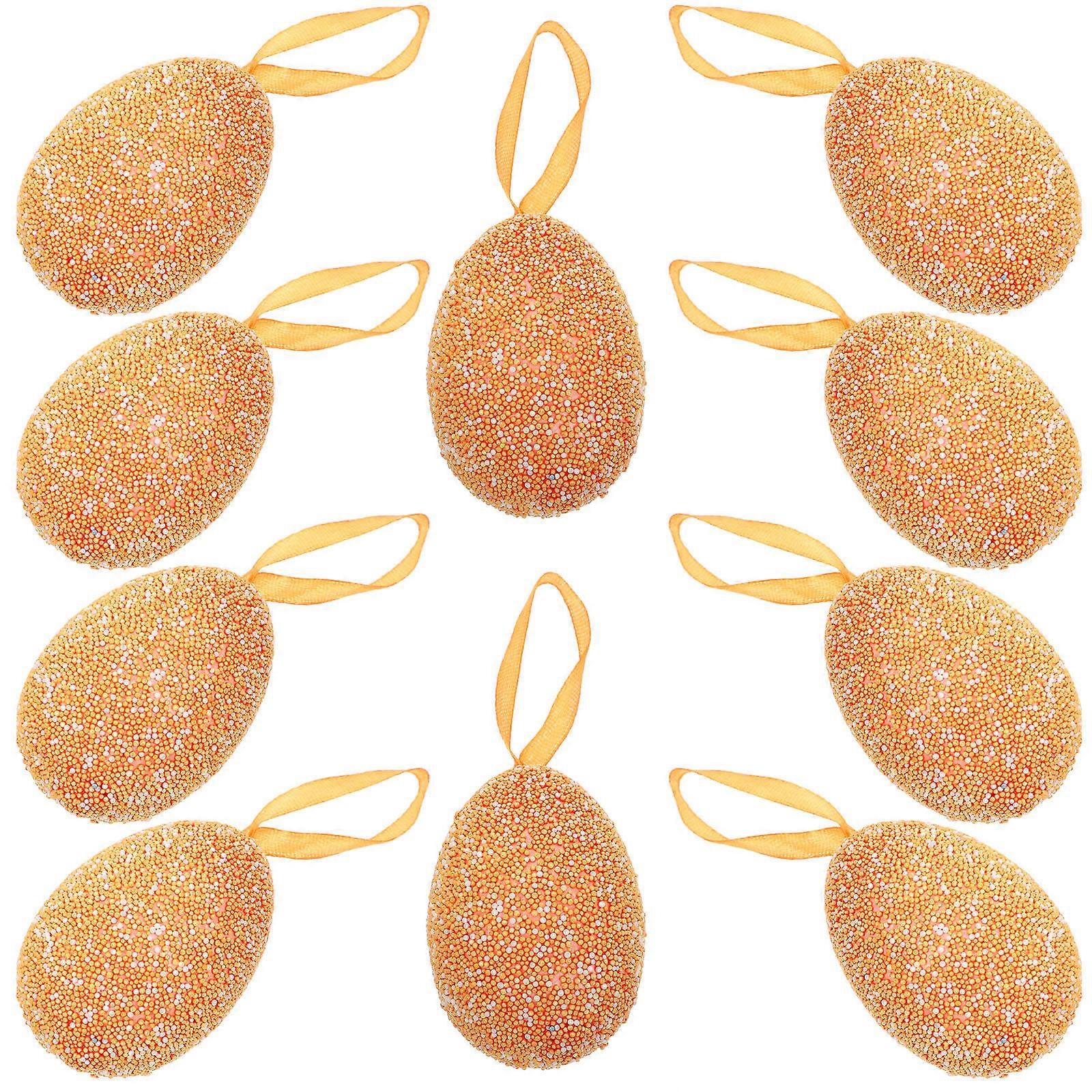 Artificial Bird Eggs Hanging Eggs Ornaments Holiday Decors Orange Foam DIY Ornaments Theme Parties 10Pcs