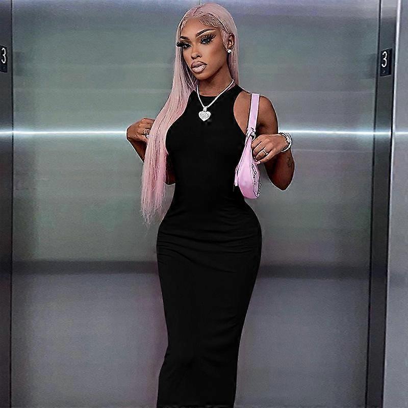 Women's Spring Solid Color Sleeveless Round Neck Slim Dresses