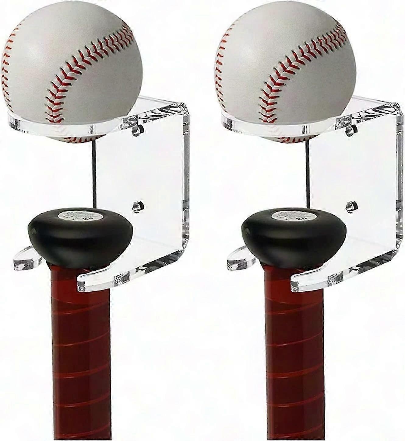 壁掛けバットラック、壁用アクリル野球バットホルダー2個、コウモリ用防錆垂直ディスプレイスタンド