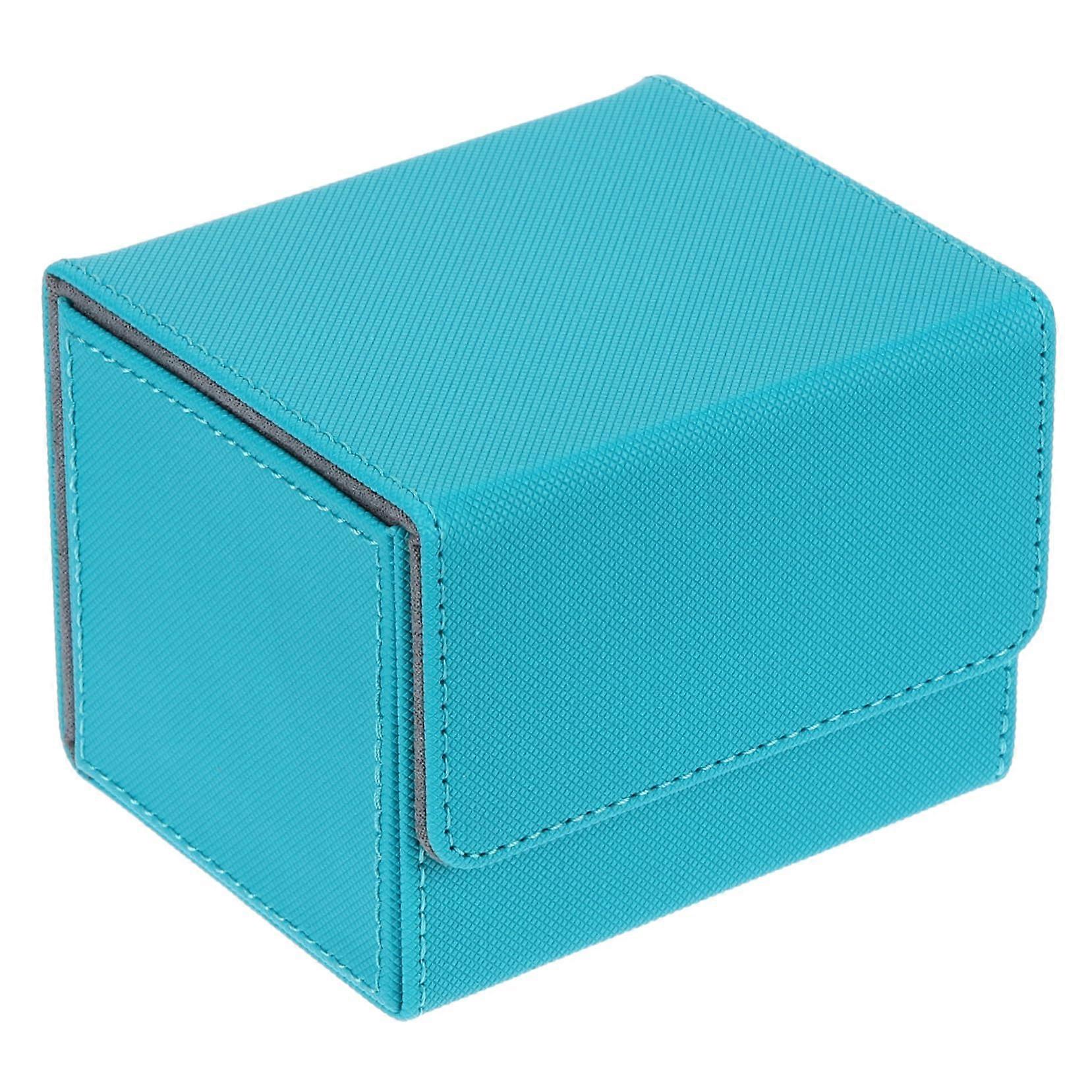 Leathercarddesk box Card holder box For collectible cards Smooth lining Scratchresistant Wide selection of storage options Sky blue