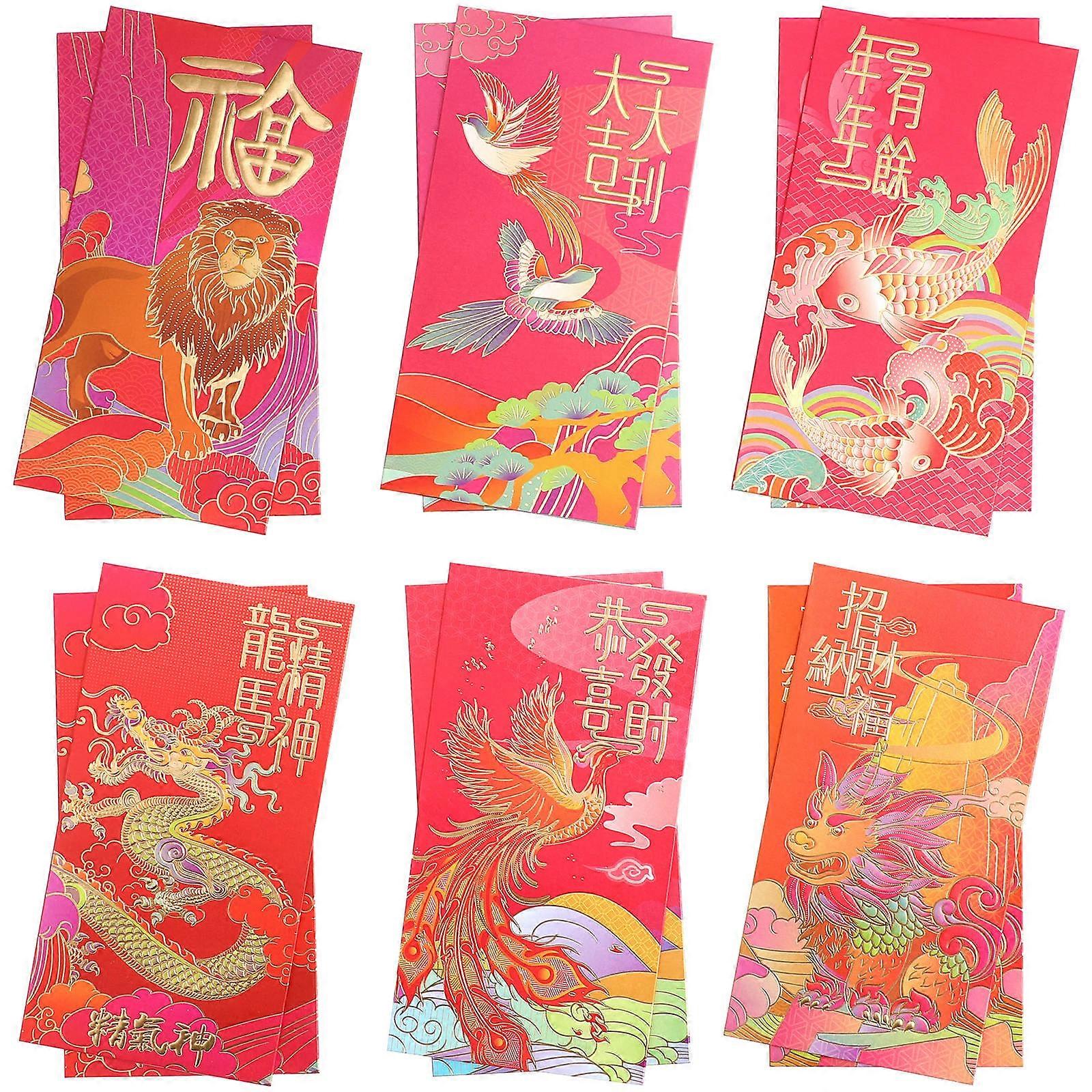 Chinese Style Red Envelope for Home Use Assorted Color Paper Made Sturdy and 12pcs