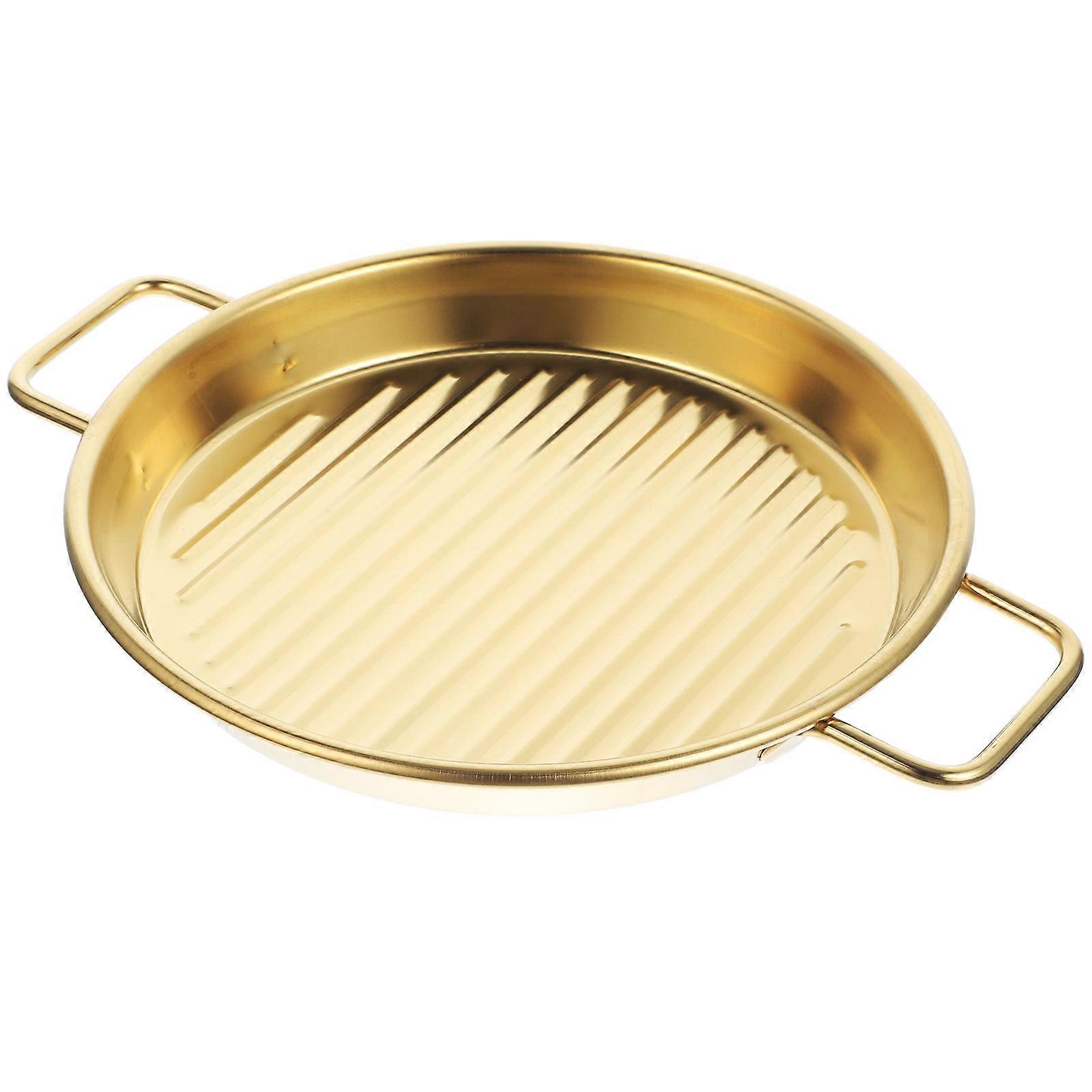 Stainless Steel Serving Tray with Handles for Home Use Golden Color 12.5 Inches