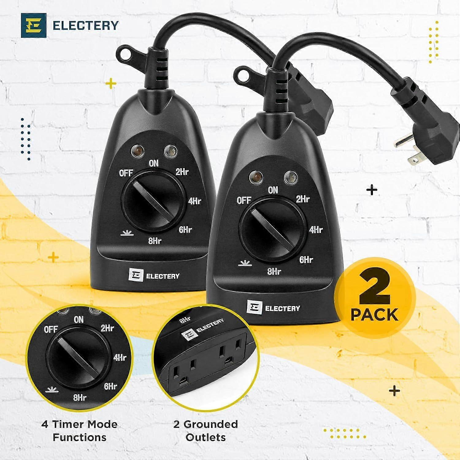 2025 neueste Outdoor-Timer-Steckdose 2er-Pack, schwarzes wasserdichtes Plug-in von der Dämmerung bis zur Morgendämmerung