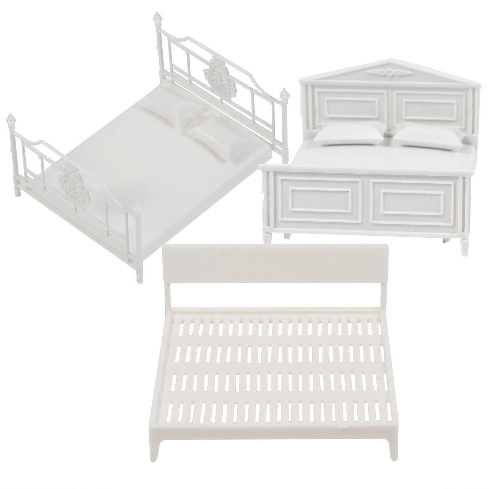 White ABS Miniature Doll Bed for DIY Handmade and Decor Lightweight Realistic Toy 6.5x3.2x2.8 Inches